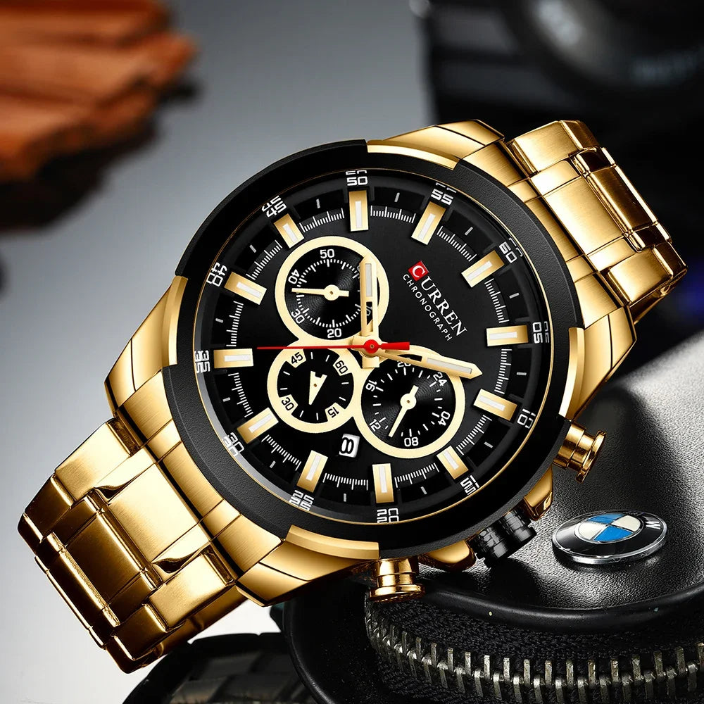 Orologio cronografo da uomo CURREN, quadrante grande da 48 mm, bracciale in acciaio inossidabile, tre contatori, orologio da polso sportivo al quarzo, stile lussuoso