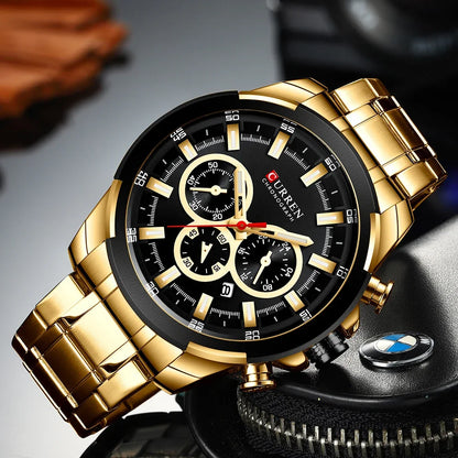 Orologio cronografo da uomo CURREN, quadrante grande da 48 mm, bracciale in acciaio inossidabile, tre contatori, orologio da polso sportivo al quarzo, stile lussuoso