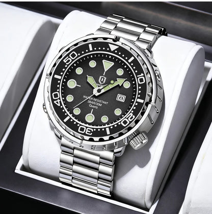 Montres pour homme QINGXIYA : montres de luxe à quartz pour homme, tendance, étanches, luminescentes, avec date et cadran rotatif, en acier inoxydable