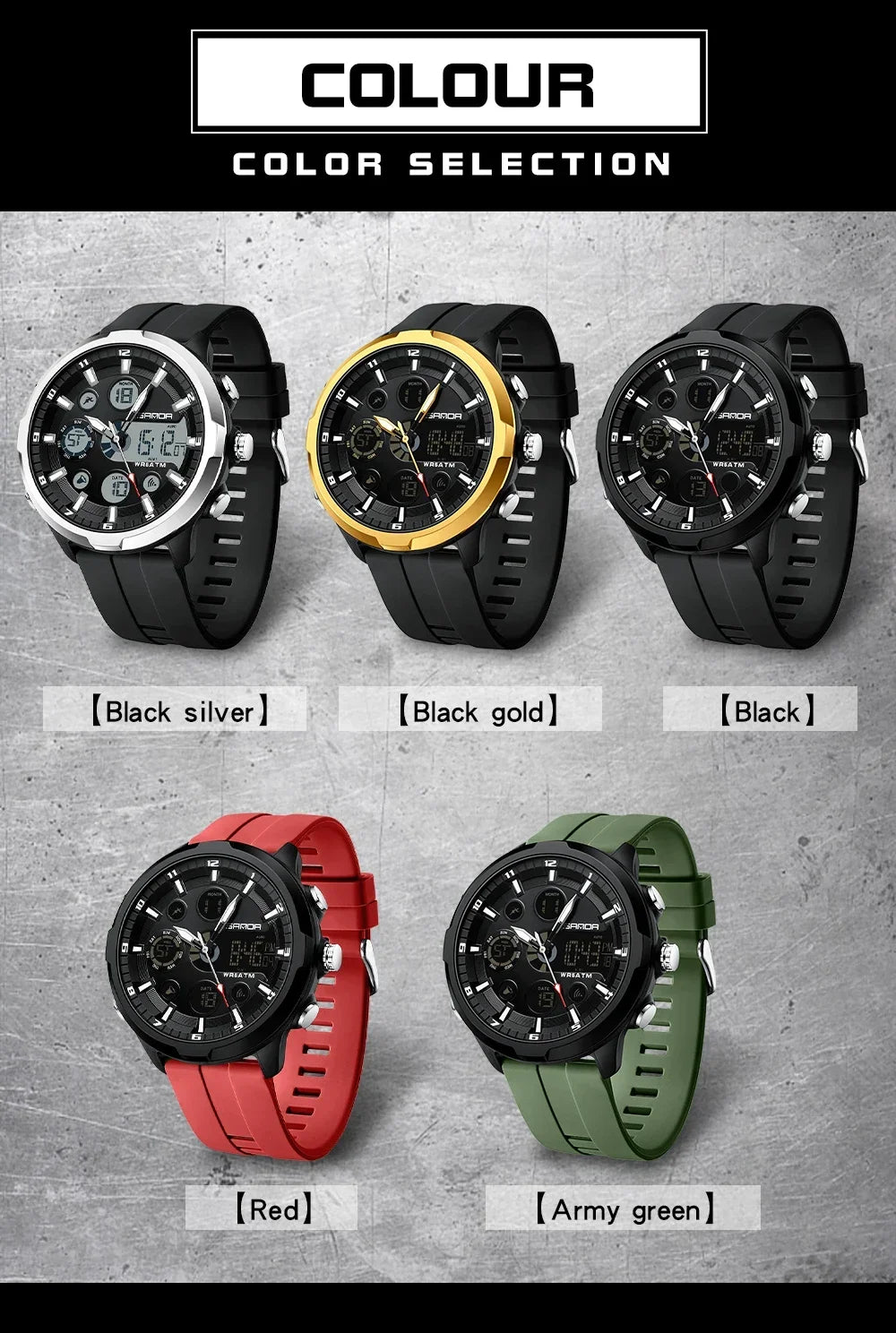SANDA 9053 G Montres de sport militaires pour homme Montre numérique de luxe Montre-bracelet à quartz étanche jusqu’à 50 m pour homme Relogios Masculino