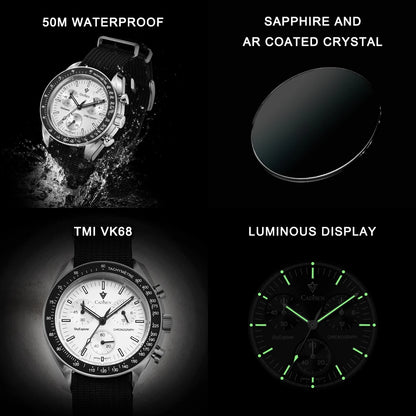 CADISEN Neue Herrenuhren Luxuriöse Quarz-Armbanduhr für Herren Saphirglas mit AR-Beschichtung Canvas VK68 Speed Chronograph Automatik