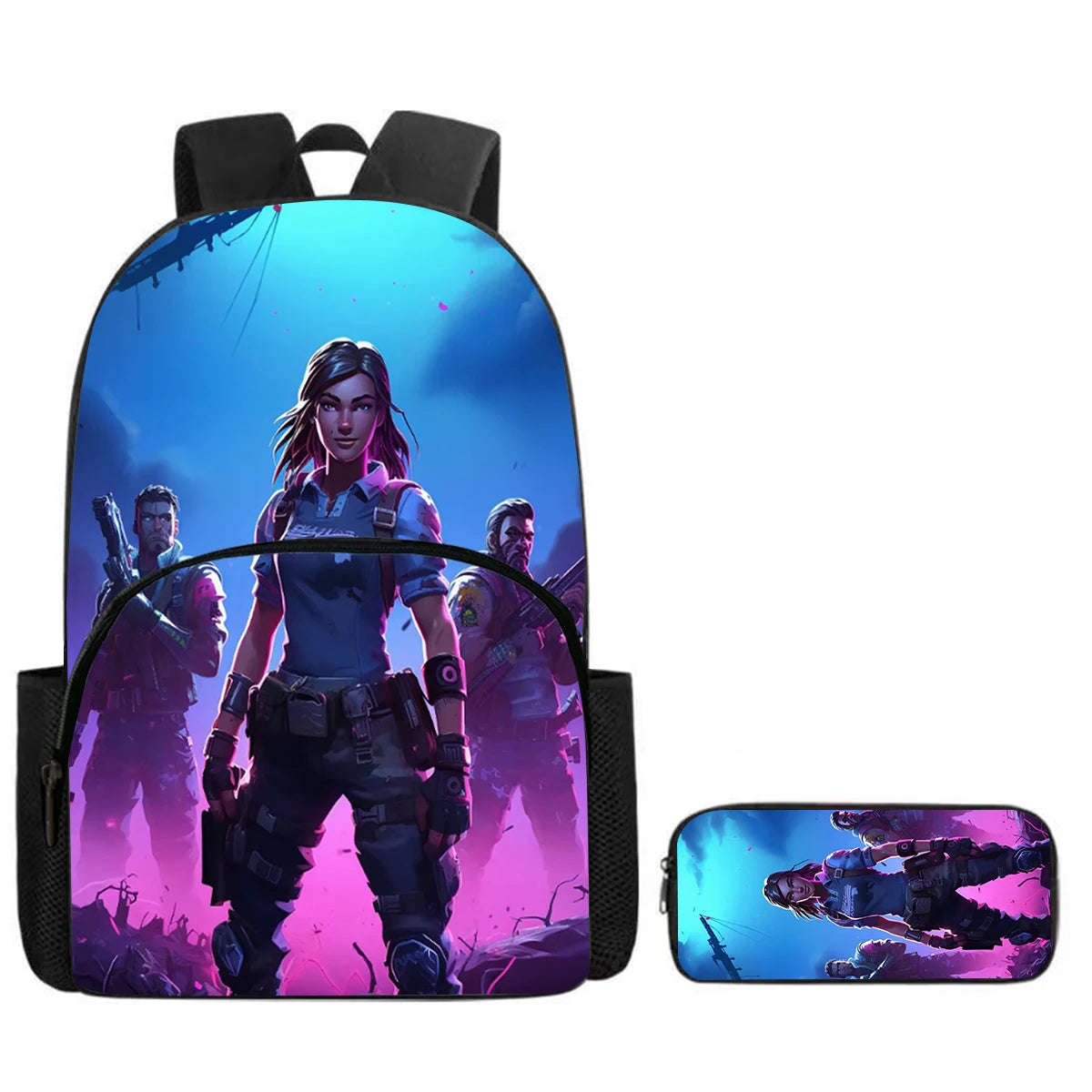 Fortnite 2-Piece Set Backpack with Front Pocket Pencil Case Large Capacity Cartoon Schoolbag Kids Boys Girls Gift Ages 5-8