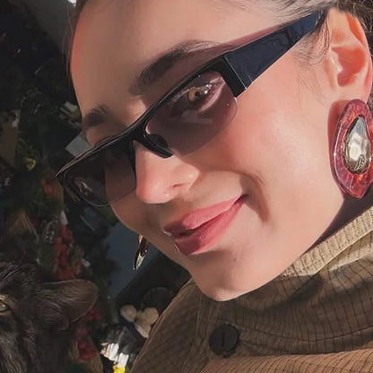 Vintage-Sonnenbrille mit kleinem, rechteckigem Halbrahmen in Schwarz, Leopardenmuster und Farbverlauf – trendige Damen-Sonnenbrille zum Autofahren