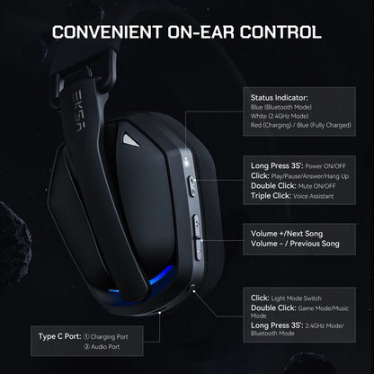 EKSA G19BT 2.4GHz Wireless Gaming Headphones Ultra-light Bluetooth 5.4 Headset Gamer with Microphone for PC/PS5/Xbox