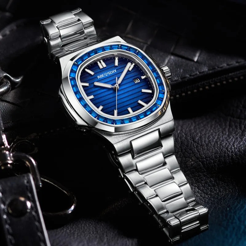 AOCASDIY Montre de luxe professionnelle étanche pour homme, date luminescente, acier inoxydable, carrée, à quartz, reloj hombre