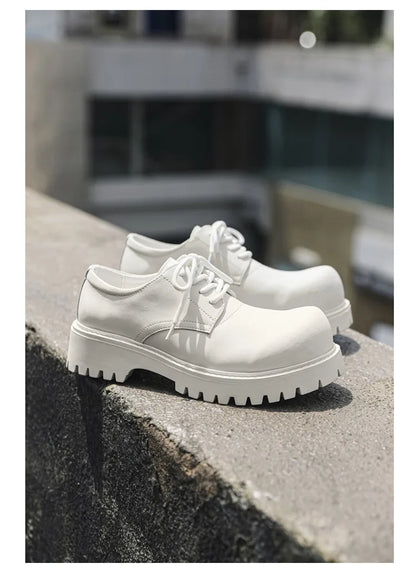 Thick Sole Casual Genuine Leather Dress Shoes Men Platform Heighten Japan Harajuku Korean Streetwear Fashion Shoes White