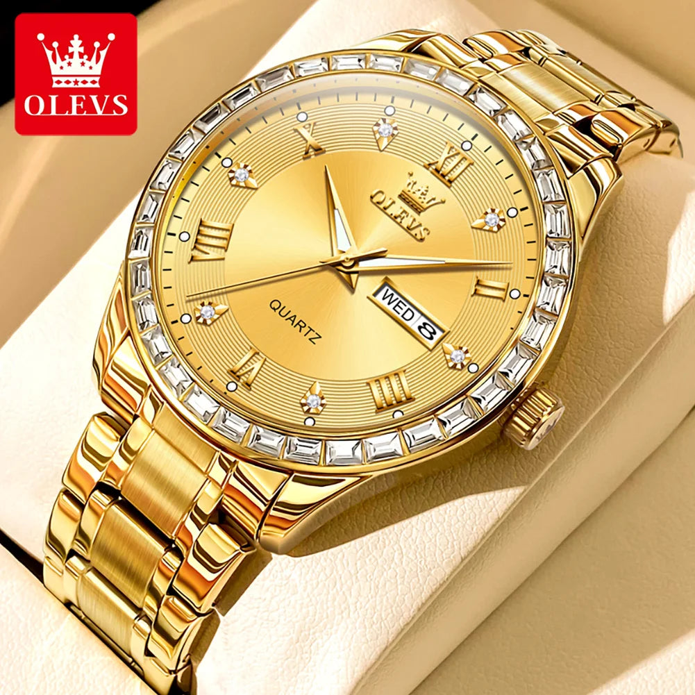 Orologio da uomo al quarzo OLEVS 9906, modello quadrato impreziosito da diamanti, cinturino in acciaio inossidabile, impermeabile, con doppio calendario; un orologio da polso di lusso, originale, ideale per l’ambiente professionale.
