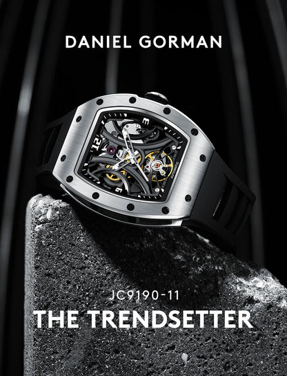 New Style automatic watch tonneau dial silicone strap waterproof sport mechanical wristwatch stainless steel 2026