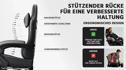 Comanlai Gaming Chair with Footrest Ergonomic High Back Computer Chair with Adjustable Headrest Lumbar Support PU Swivel Chair