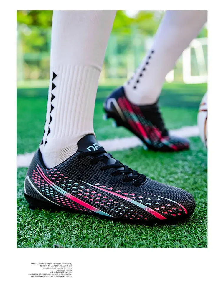 High Top Waterproof Football Boots Men Anti Slip Durable Spikes Design Breathable Lining Outdoor Grass Court Professional Soccer