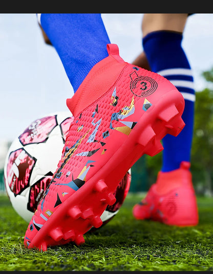 Professional Soccer Shoes Men Outdoor High-Top Sports Football Boots Boots Ag/Fg Long Spikes Artificial Grass Training Match