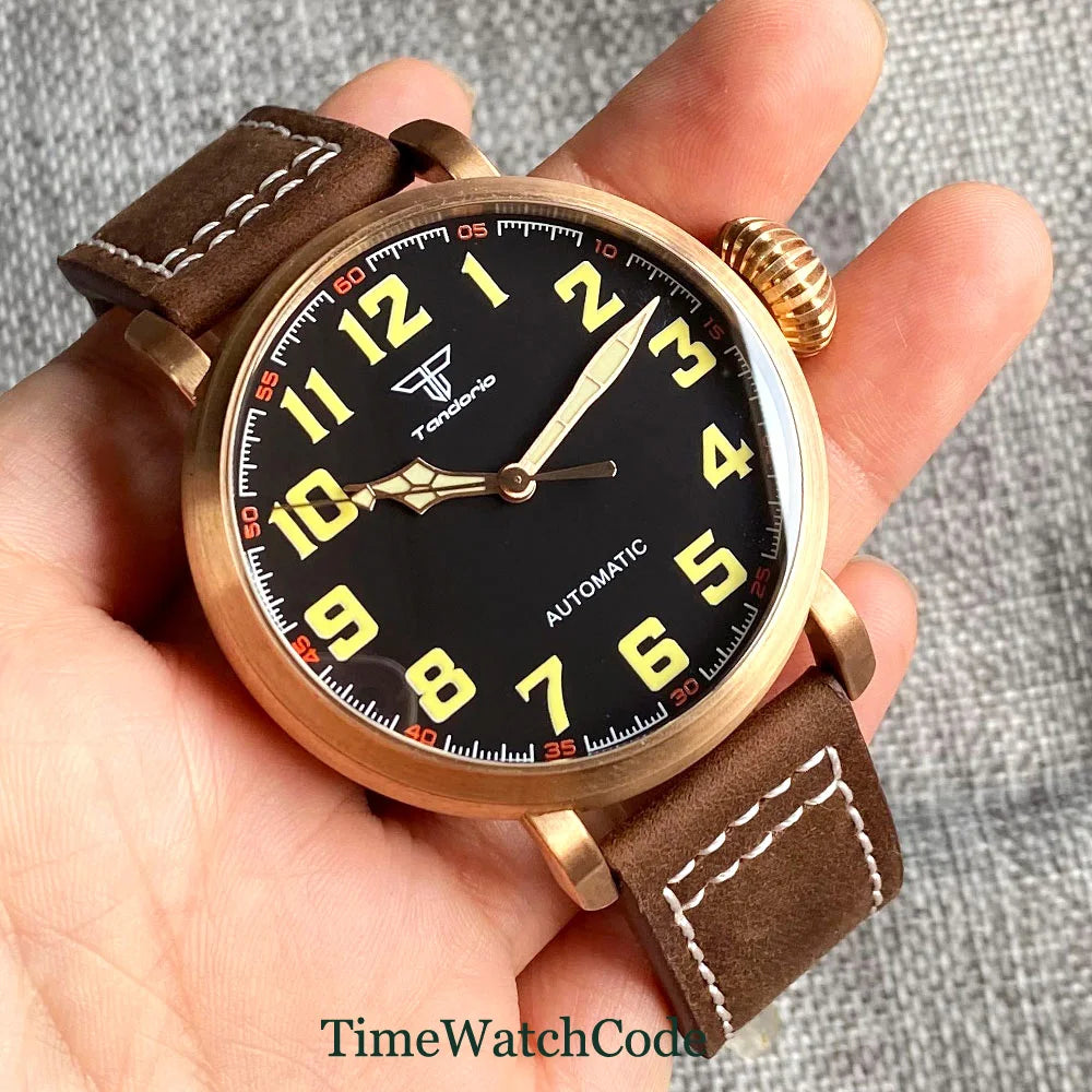 Tandorio 47mm NH35 Diver Men's Automatic Watch CUSN8 Solid Bronze or 316L Steel Case 10ATM Sapphire Crystal Black Dial