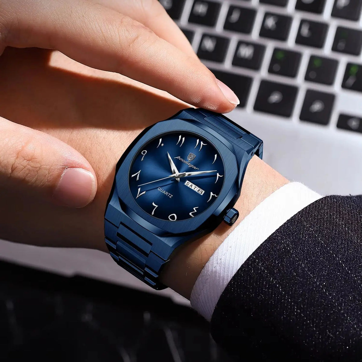 POEDAGAR luxe herenhorloge, waterdicht, roestvrij staal, quartz, week- en datumweergave, zakelijke herenhorloges, Reloj Hombre
