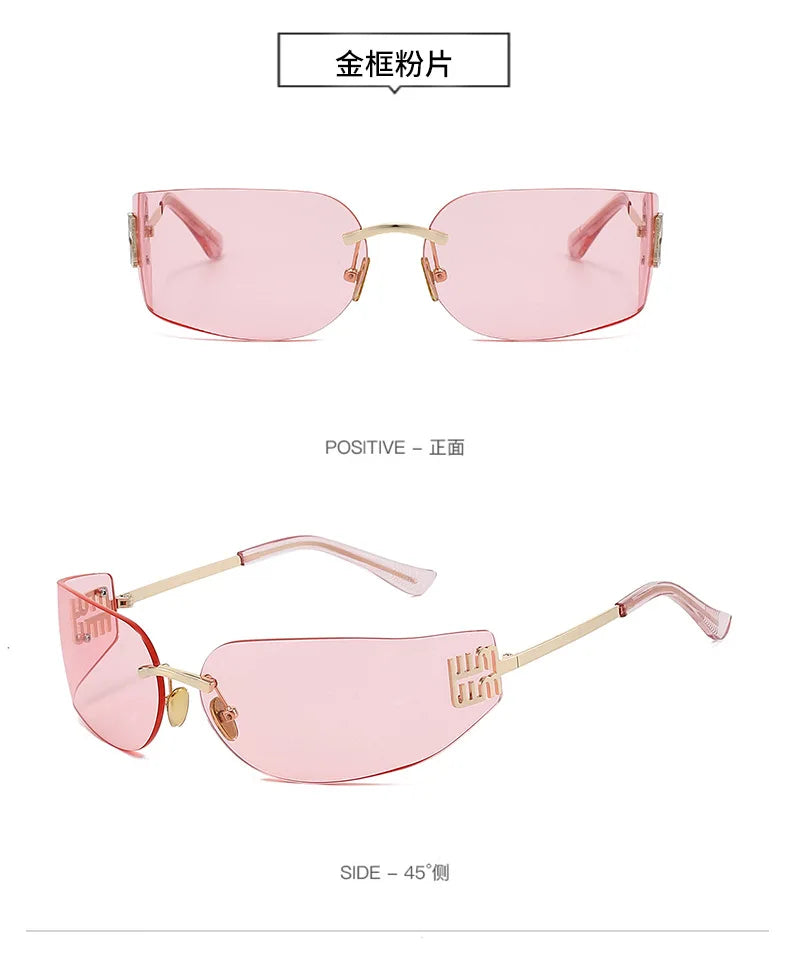 High End Sunglasses Women Rimless Curved Sun Glasses for Eye Protection and Sunscreen Travelling Hiking Shades Gafas