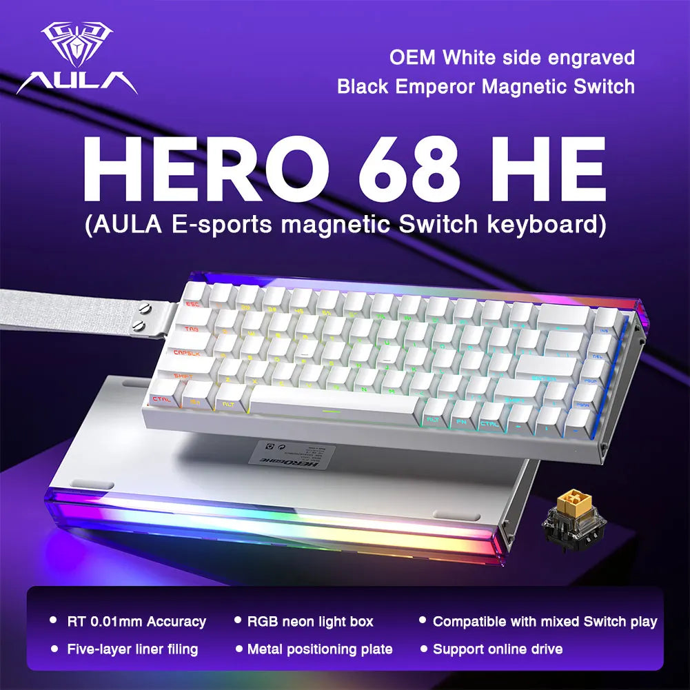 AULA HERO68 HE Magnetic Switch Keyboard Rapid Trigger 8K Polling Rate Esports Gaming Keyboard RGB Wired Mechanical Keyboard