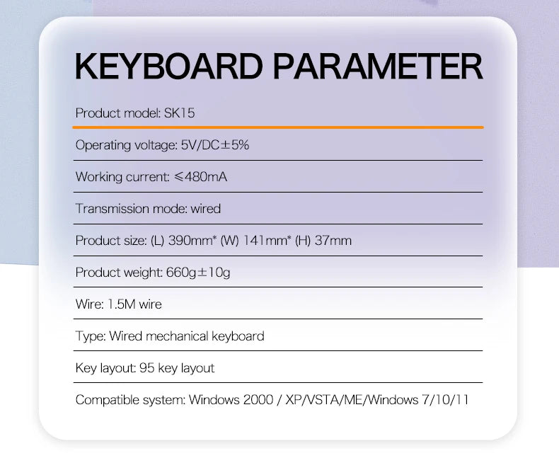 SMAILWOLF SK15 Mechanical keyboard wired full-key rollover gaming e-sports notebook office 98 keys customized in Russian