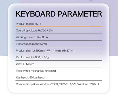 SMAILWOLF SK15 Mechanical keyboard wired full-key rollover gaming e-sports notebook office 98 keys customized in Russian