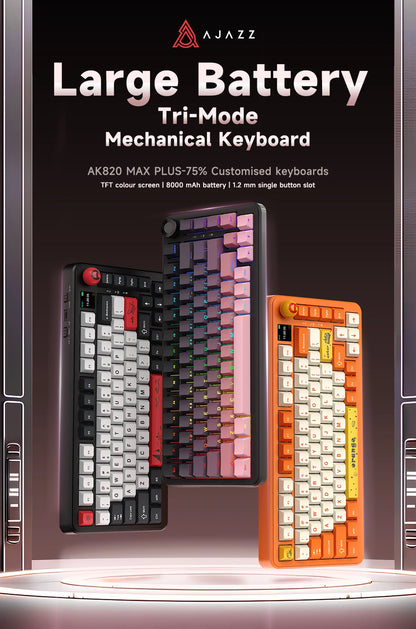 AJAZZ AK820 MAX PLUS Tri-mode TFT Screen Gaming Keyboard 8000mAH dual system hot swap FR4/PC Plate Volume Knob