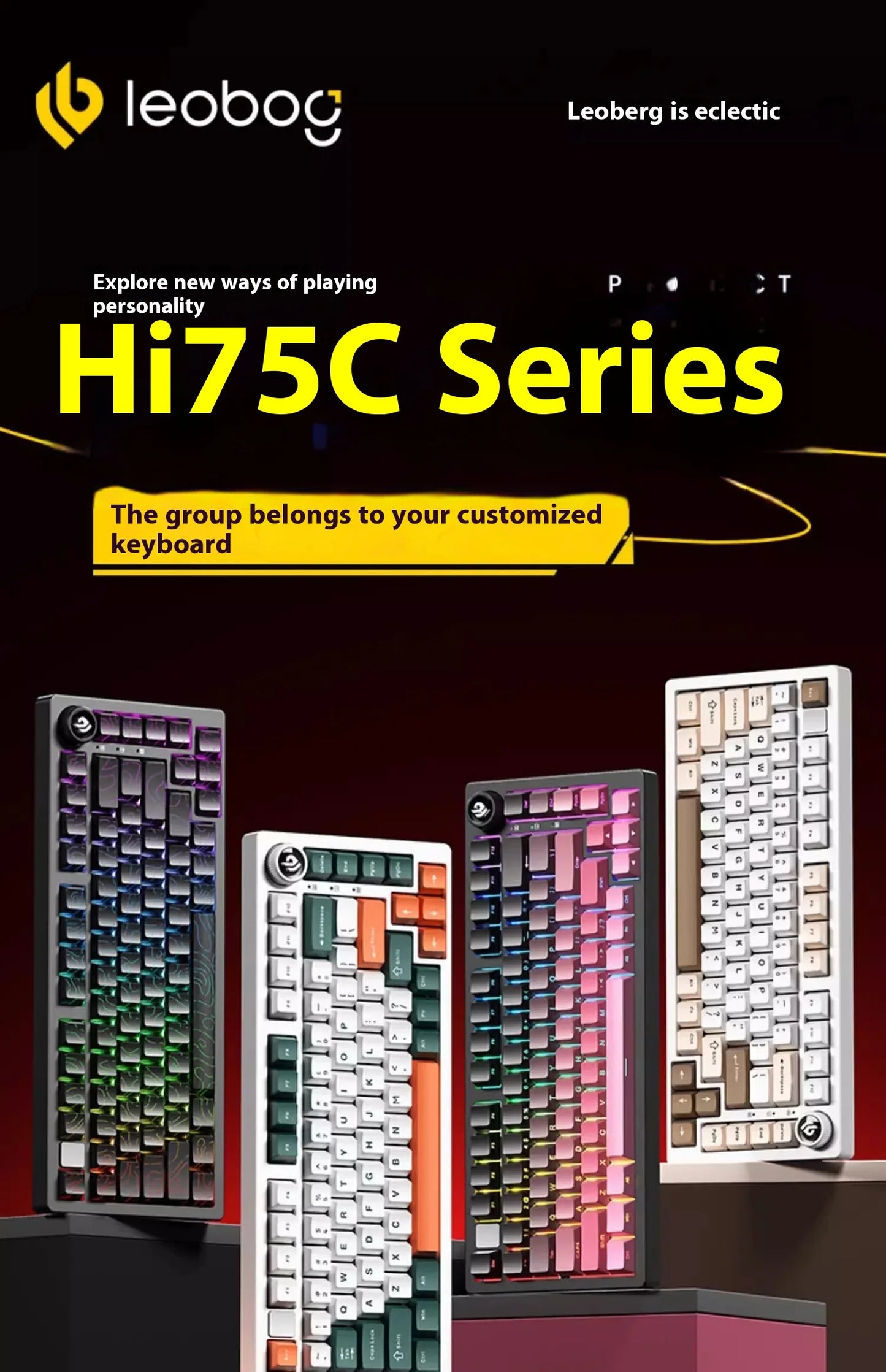 LEOBOG Hi75C Mechanical Wireless Keyboard Aluminium 3-Mode With Knob Hot Swap RGB Gasket Hi75C Gaming Keyboard Customization PC