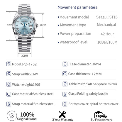 PAGANI DESIGN Men's Watches Green Luxury Automatic Watch For Men ST16 Mechancial Wrist watch Men For 2025 New Stainless steel