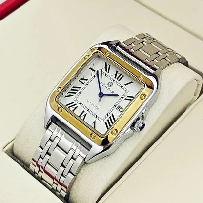 Montre carrée pour homme — Bracelet en acier inoxydable, affichage de la date