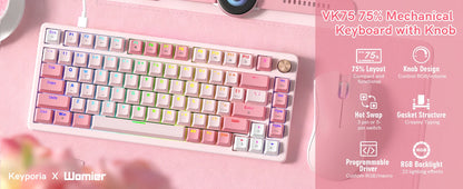 Womier VK75 Wired Mechanical Keyboard Retro Pink Custom Hot-swappable Keyboard for PC Computer Laptop