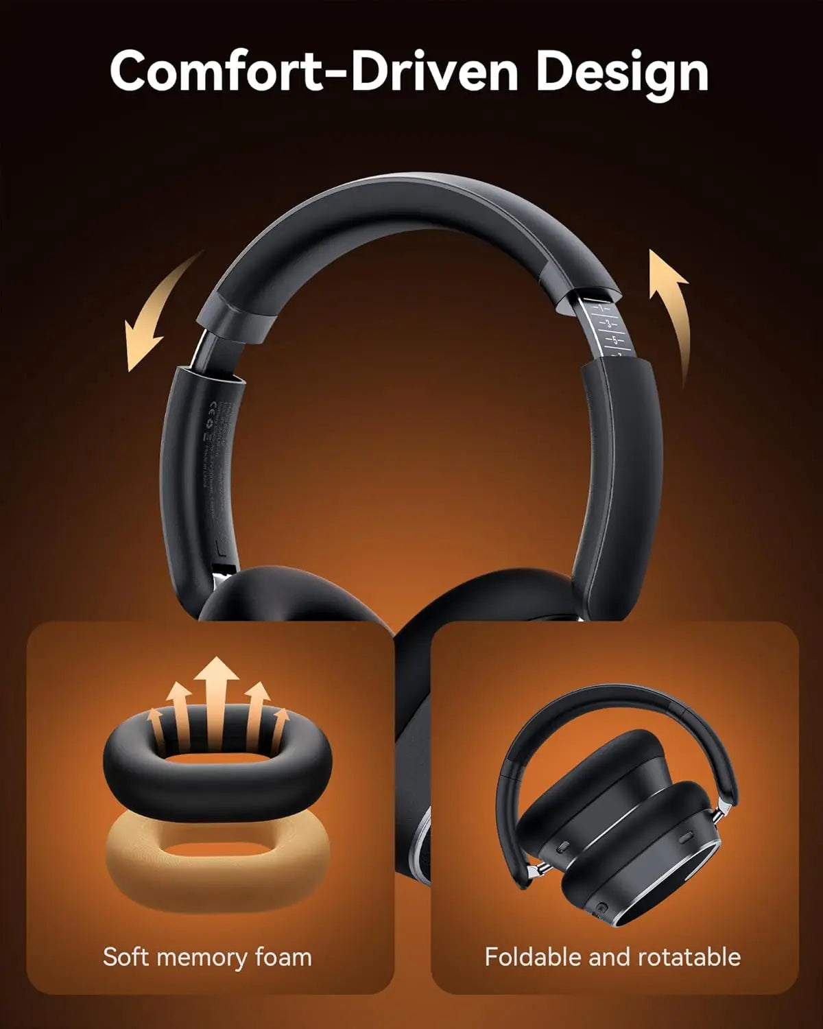 Active Noise Cancelling Headphones Bluetooth 6.0 Wireless Over-Ear Headphones Foldable with LED Power Display & 6-Mic ENC Calls