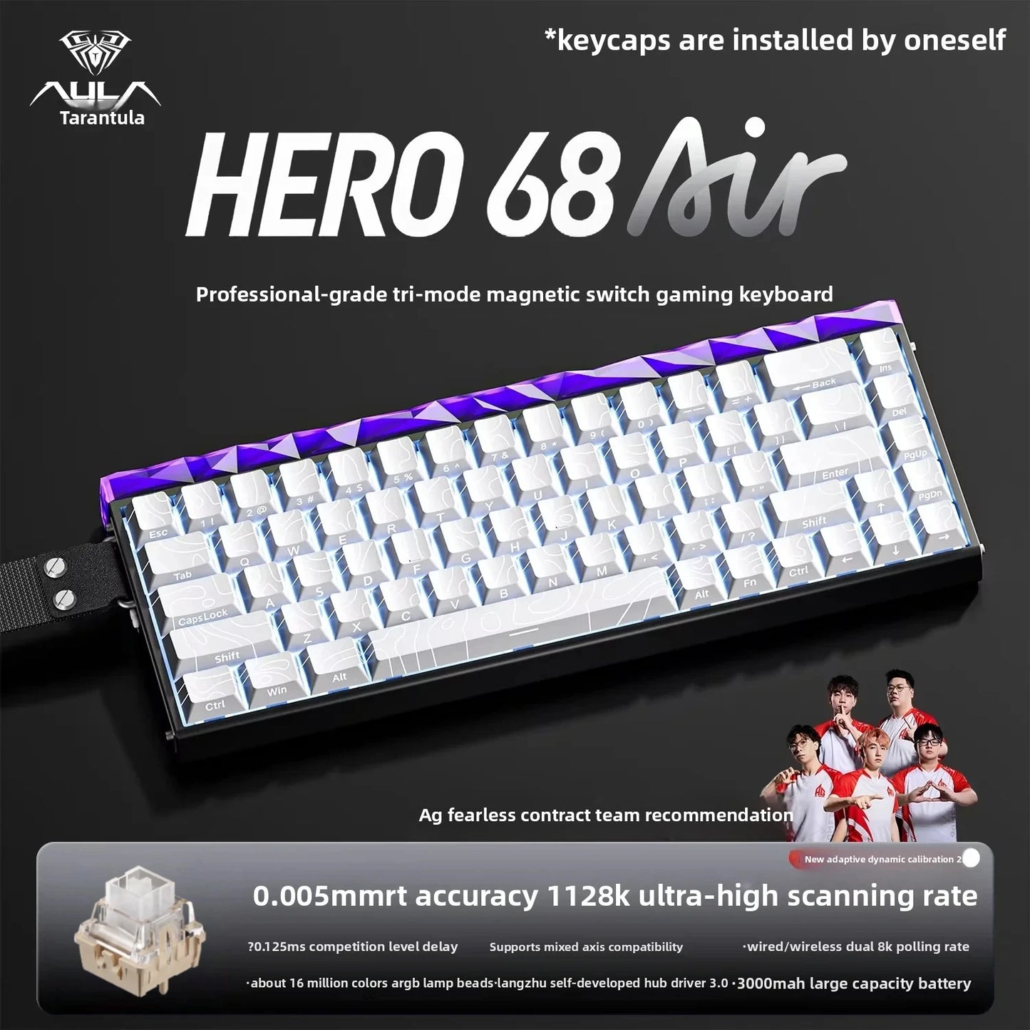 New AULA HERO68 Air 3-mode Magnetic Switch Gaming Mechanical Keyboard E-sport Custom Wired Keyboard Ergonomics Accessories