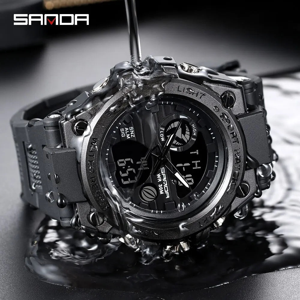 SANDA Montres de luxe haut de gamme pour homme, montre militaire, montre-bracelet sportive étanche, montre à double affichage, Relogio Masculino