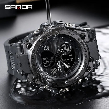 SANDA Montres de luxe haut de gamme pour homme, montre militaire, montre-bracelet sportive étanche, montre à double affichage, Relogio Masculino