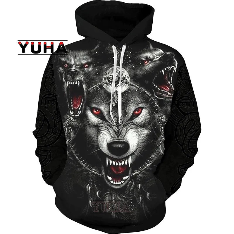 Wolf 3d Printed Hoodies Unisex Cool  Pullover Animal Graphic Sweatshirt Men’s Street Wear