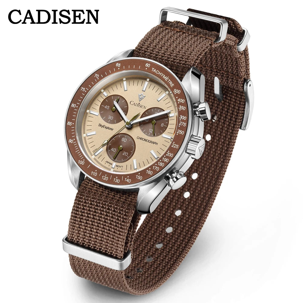 CADISEN Neue Herrenuhren Luxuriöse Quarz-Armbanduhr für Herren Saphirglas mit AR-Beschichtung Canvas VK68 Speed Chronograph Automatik