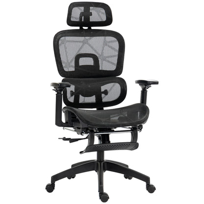 Black Ergonomic Mesh Office Chair, Lumbar Support, Recliner & Footrest, Height Adjustable