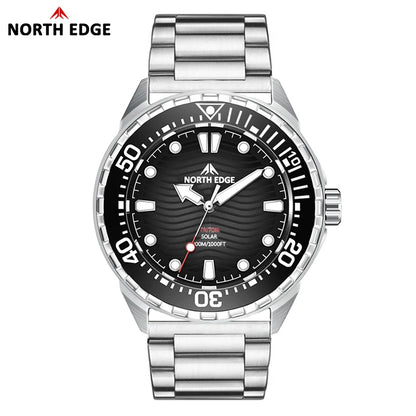 NORTH EDGE NEW+ TRITON-TI Titanium Solar-Powered Diving Watch Luxury Quartz Watches for Men 300M Waterproof 180+ Day Power