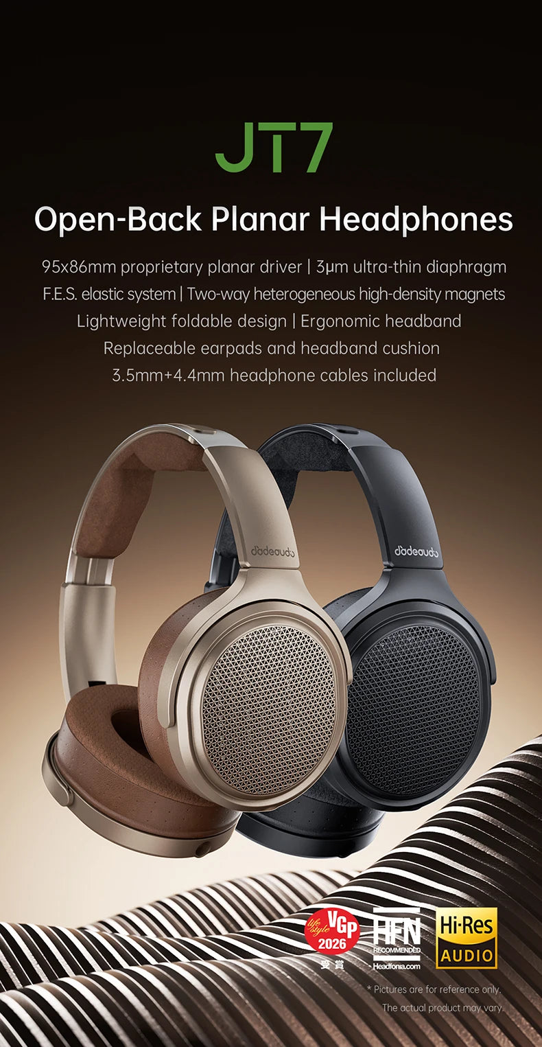 FiiO JT7 Over-Ear Planar Magnetic Audiophile Headphones with 95x86mm Planar Driver design,Adjustable Headband,4.4mm/3.5mm Cable