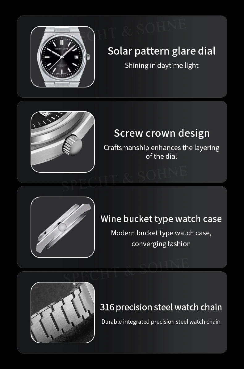 2025 New Arrivals Specht&Sohne Mens Watches Stainless Steel Sapphire Classic Quartz Men Watch Relogio Masculino 100M Waterproof