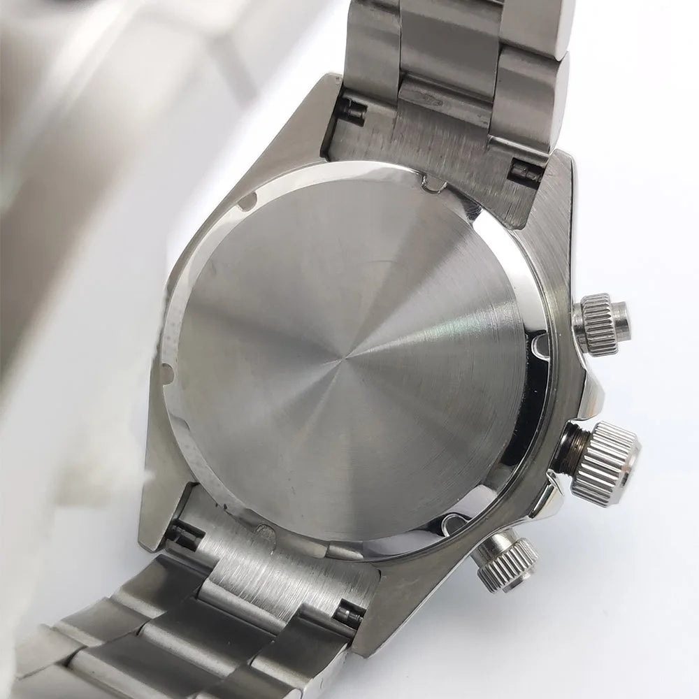 Zegarek kwarcowy dla mężczyzn 39 mm – luksusowy chronograf, modny, z szafirowym szkiełkiem, stylowy, sportowy, z bransoletą ze stali nierdzewnej