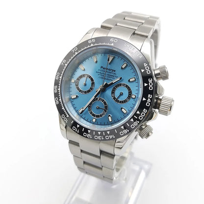 Zegarek kwarcowy dla mężczyzn 39 mm – luksusowy chronograf, modny, z szafirowym szkiełkiem, stylowy, sportowy, z bransoletą ze stali nierdzewnej