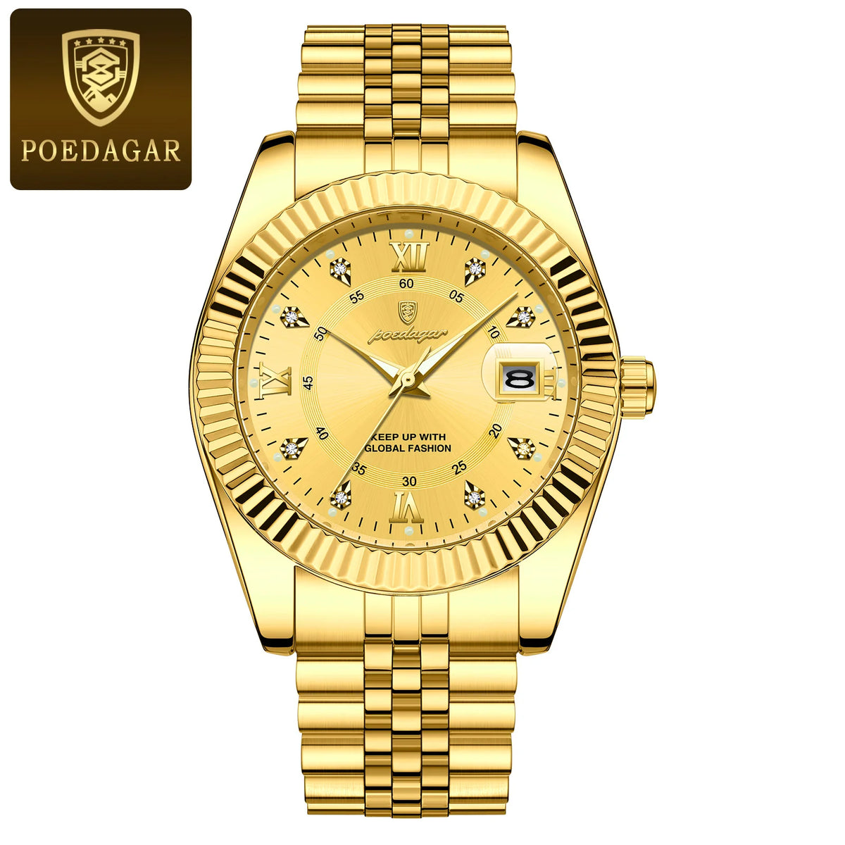 Orologio da uomo classico e lussuoso al quarzo POEDAGAR – Cassa in acciaio inossidabile, datario, impermeabile, lancette luminescenti – Elegante orologio da polso per il lavoro o le occasioni formali