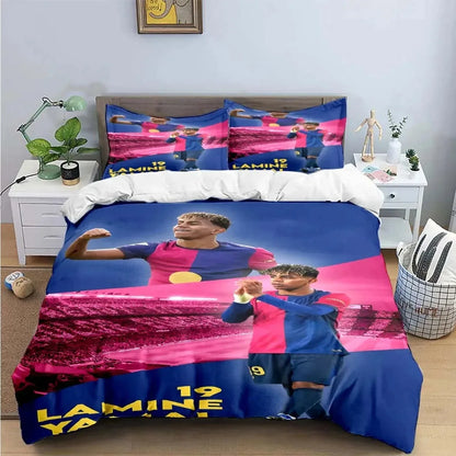 Seturi de lenjerie de pat Spain Football Cenozoic Star L-Lamine Y-Yamal, husă de pilotă și față de pernă, mărimi Single Twin Full Queen King, pentru copii și adolescenți