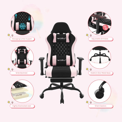 WOLTU Massage Gaming Chair Ergonomic Adjustable Height Office Armchair with Headrest Footrest Swivel Chair Mesh Computer Chair