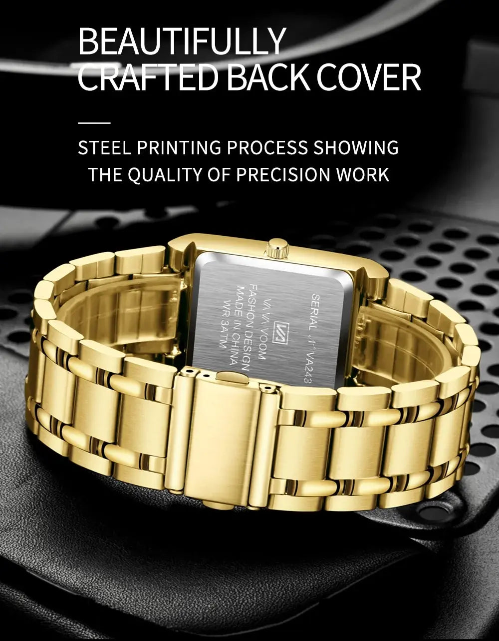 Herenzakelijk horloge, eenvoudig ontwerp, luxe mode, rechthoekig, zwart-goud, roestvrij staal, kalender, waterdicht, quartz, herenhorloges