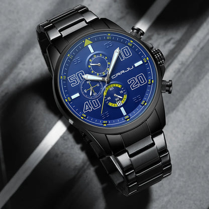 Orologio da uomo CRRJU – Cronografo di lusso, quadrante grande, acciaio inossidabile, impermeabile, con datario