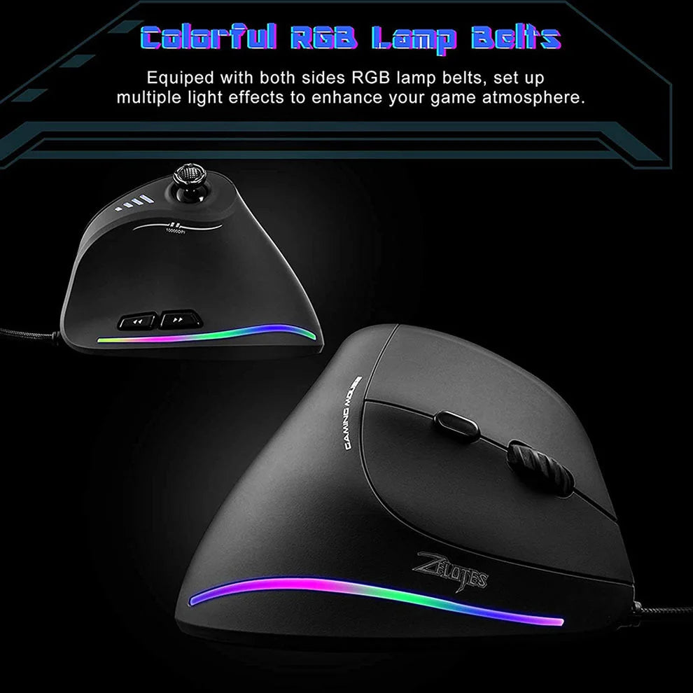 BOW Wired Gaming Mouse Programmable 12 Buttons RGB Mouse for Gamer Desktop Laptop PC Ergonomic Vertical Mouse Joystick 10000DPI