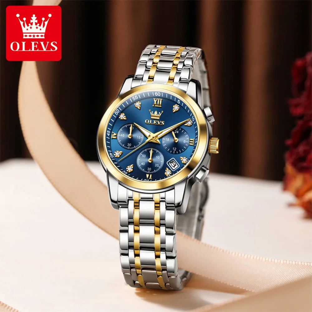 Orologio da donna OLEVS, marchio di lusso, al quarzo, impermeabile, luminescente, con datario, cronografo, bracciale, orologio elegante con diamanti.