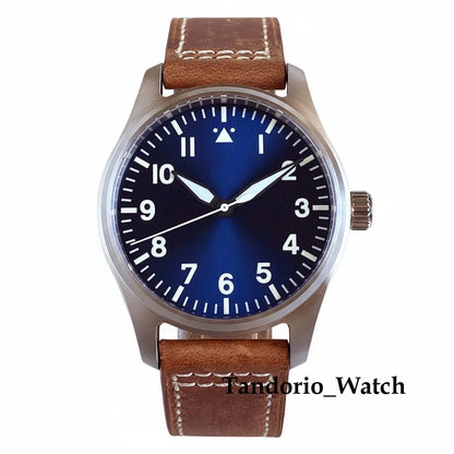 Tandorio 39mm Luxury Pilot Style Automatic Mechanical Men Watch For Miyota 8215 Movement 20ATM Luminous Diver Wristwatch Leather