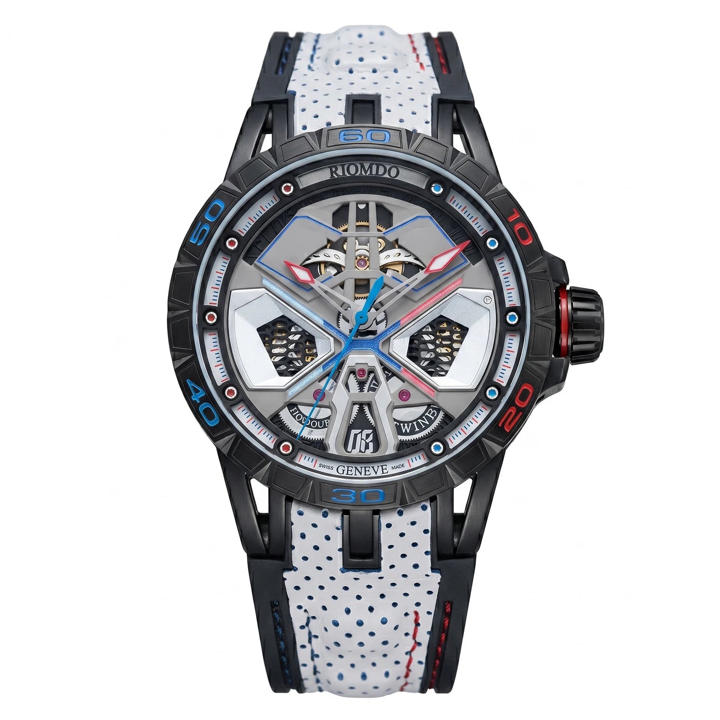 OBLVLO Men's Luxury Machinery Skeleton Mechanical Automatic Watches Analog Big Dial Blue Rubber Band Military Watch RD-909