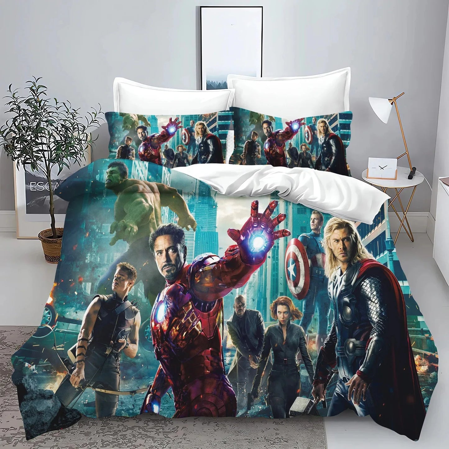 The Avengers helden-dekbedovertrek met kussensloop, beddengoedset voor volwassenen, jongens en meisjes, slaapkamerdecoratie voor kinderen, eenpersoons, tweepersoons, groot formaat