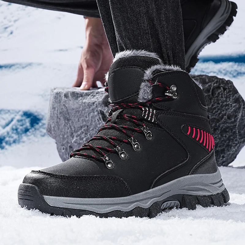 Chaussures d'hiver pour l'extérieur, bottes hautes en peluche douce, chaudes, décontractées, de sport, antidérapantes, résistantes à l'usure, rehaussant la taille, pour hommes