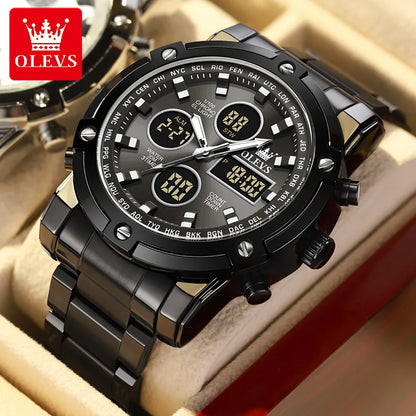 Orologio da uomo OLEVS – Orologio da polso al quarzo, impermeabile, in acciaio inossidabile, con display a LED – Stile sportivo e di tendenza (modello 1106)